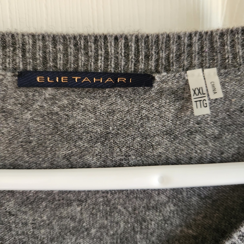 Elie Tahari Navy Blue / Gray 100% cashmere sweater Size XXL - Picture 4 of 6